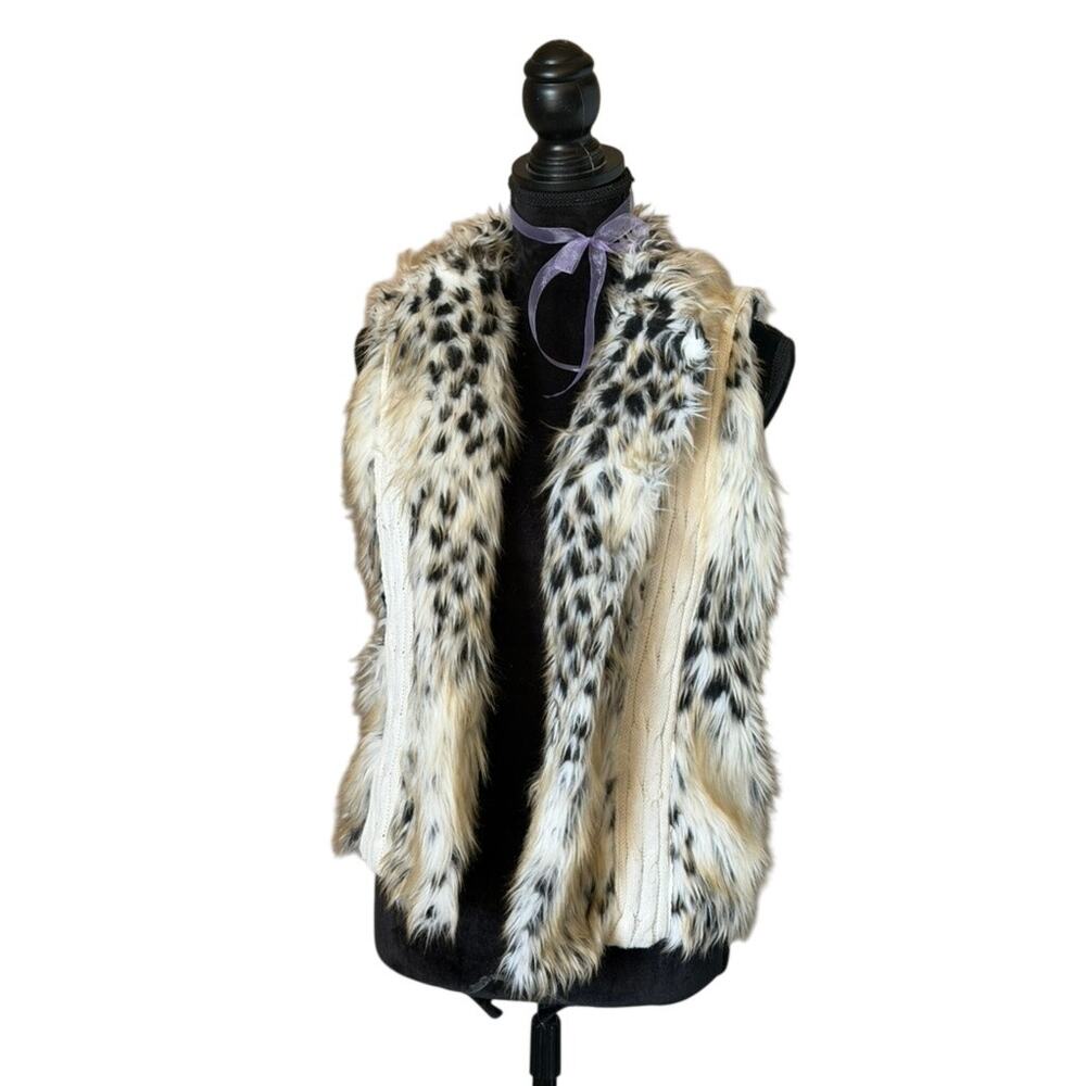 Faux Fur Indie Sleaze Vest – Knit & Leopard Trim Grunge Layering Piece (XL)